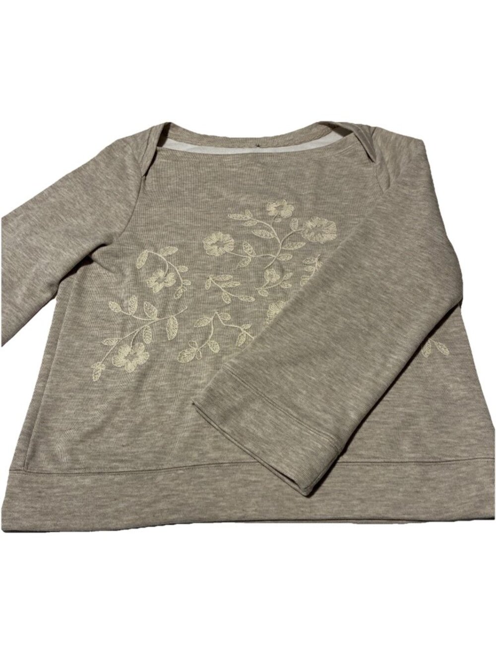Democracy Floral Embroidered Sweatshirt Womens PM Gray Crew Neck Pullover Top